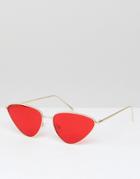 Asos Metal Cat Eye Fashion Sunglasses In Red Lens - Gold