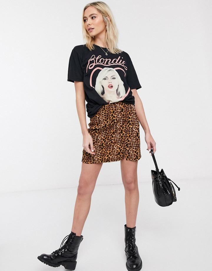 Daisy Street Mini Skirt With Front Splits In Leopard Print-brown