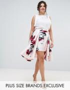 Coast Plus Floral Printed Overlay Hem Midi Skirt - Pink