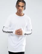 New Look Longline Layered T-shirt With Printed Sleeves In White - White