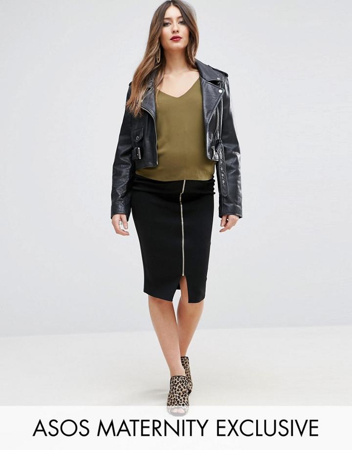 Asos Maternity Over The Bump Skirt With Zip Front - Black