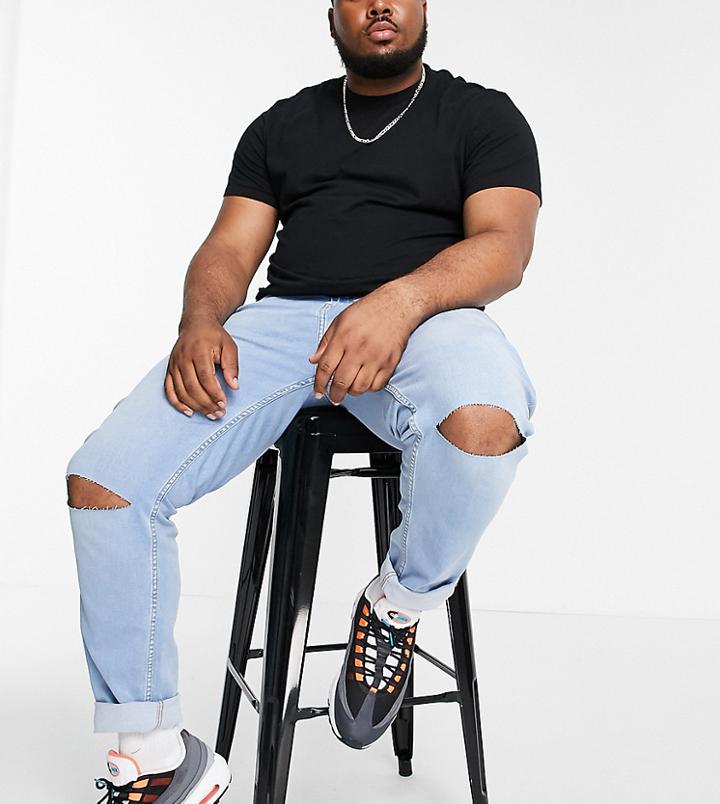 Don't Think Twice Plus Skinny Fit Ripped Jeans In Light Blue-blues
