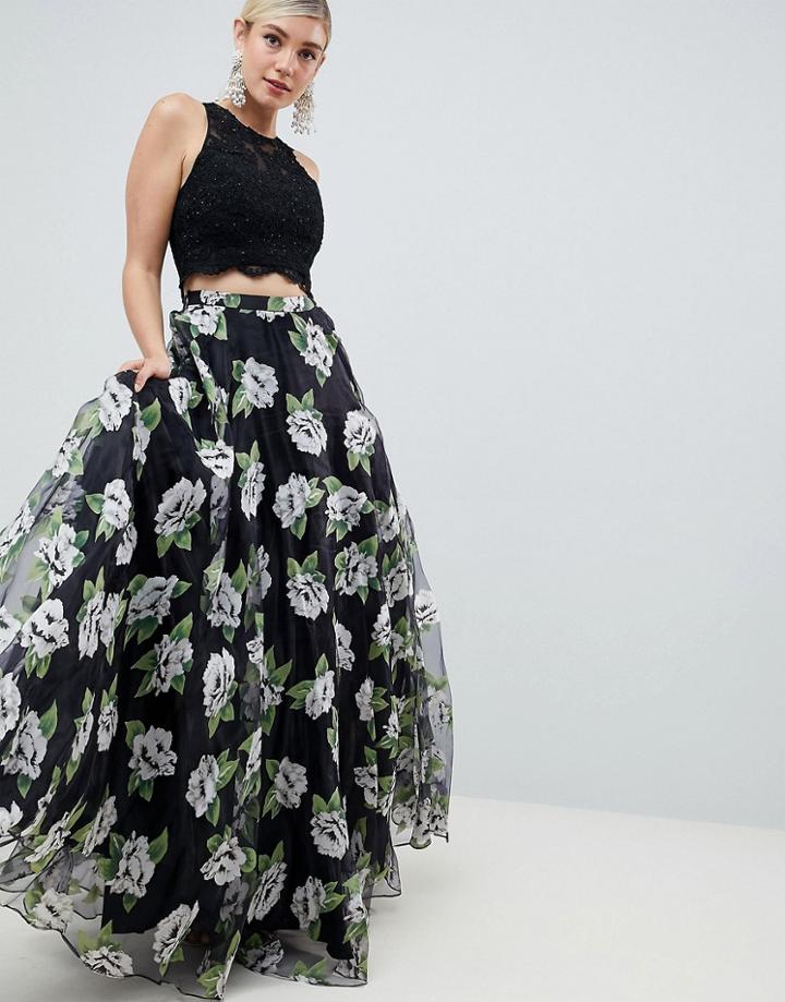 Jovani Floral Seperate Maxi Skirt With Top - Black