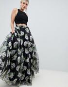 Jovani Floral Seperate Maxi Skirt With Top - Black