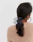 Asos Design Hair Tie With Oversized Bow In Mixed Polka Dot - Multi
