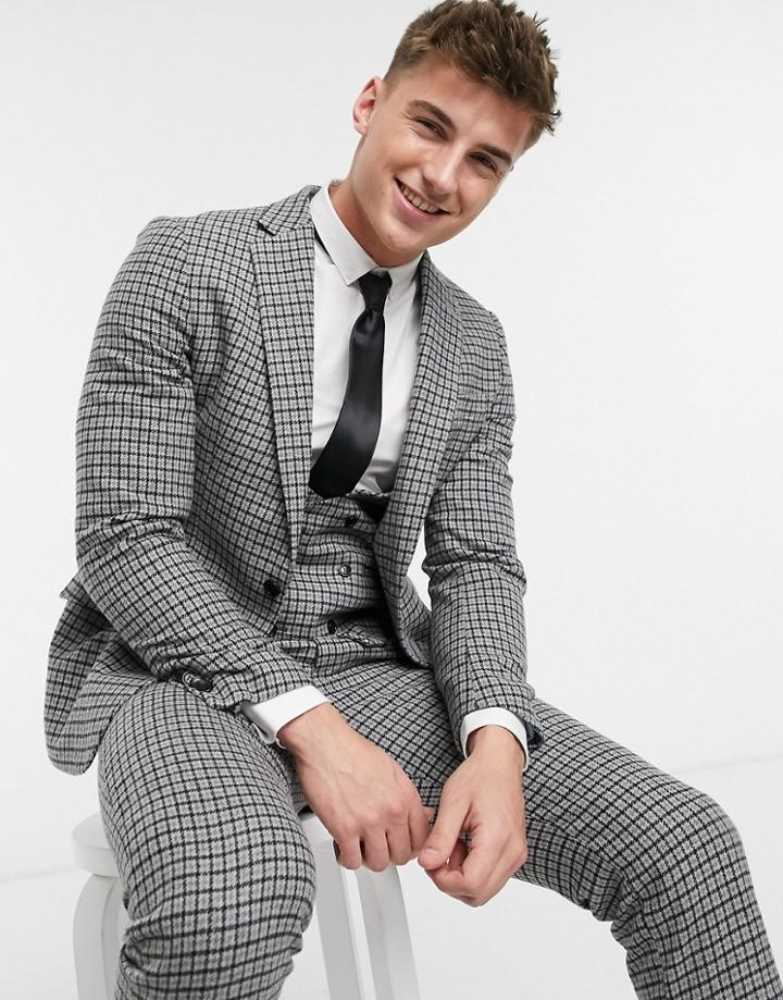 Gianni Feraud Slim Fit Wool Blend Small Check Suit Jacket-grey