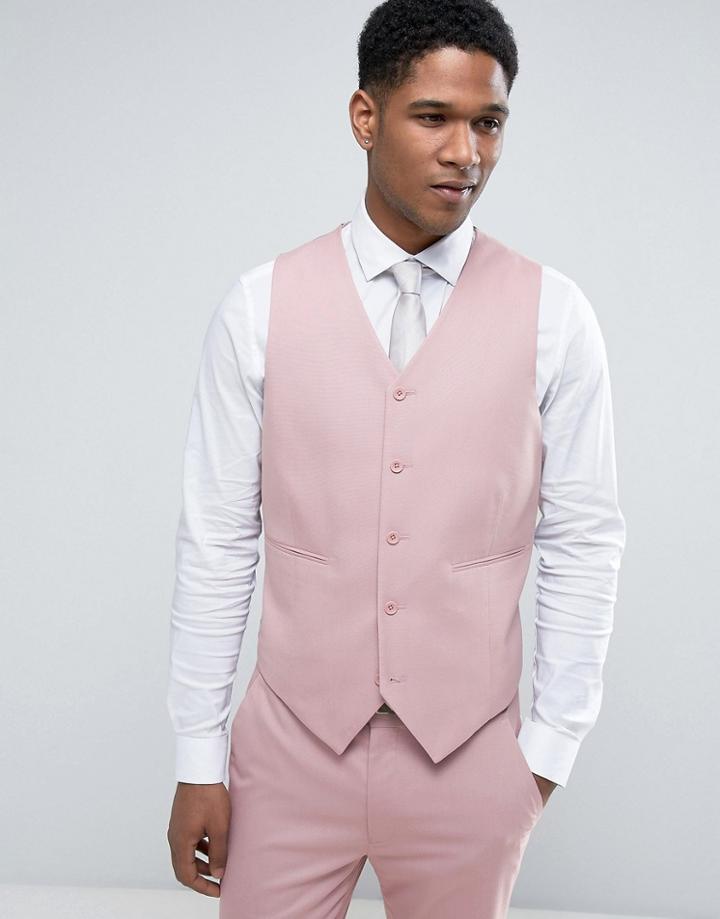 Asos Wedding Skinny Vest In Dusky Pink - Pink