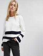 Noisy May Stripe Detail Sweater With Tie Sleeves - White