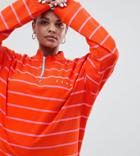Puma Exclusive To Asos Plus Half Zip Sweatshirt In Pink Stripe - Pink