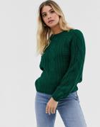Pieces Cable Knit Sweater In Green - Green