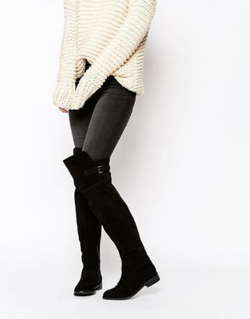 Asos Kowtow Wide Fit Leather Over The Knee Boots - Black