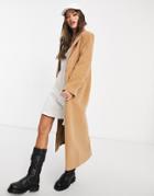 Missguided Oversized Longline Coat In Camel-neutral