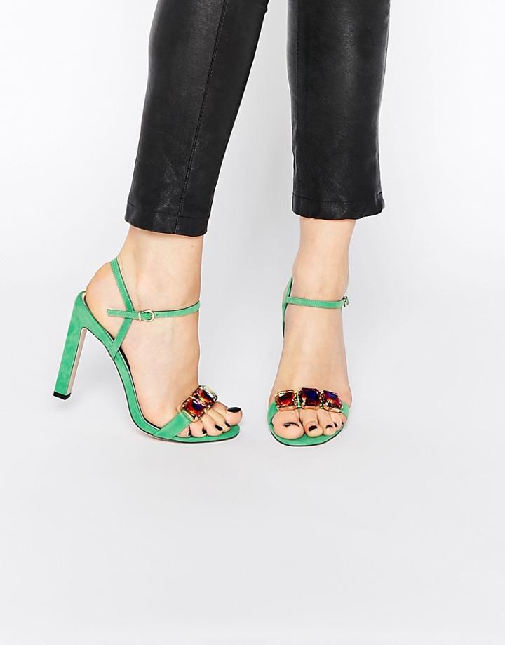 Asos Hearing Embellished Heeled Sandals - Green