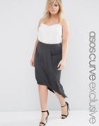 Asos Curve Midi Skirt In Jersey Marl With Twist And Drape - Charcoal Marl