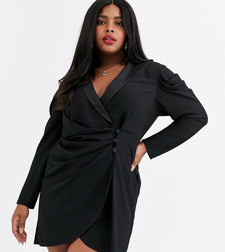 Asos Design Curve Mini Drape Front Tux Dress