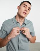 Asos Design Button Through Jersey Shirt In Washed Blue-blues