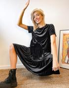 Urban Threads Bow Front Drop Hem Smock Dress-black