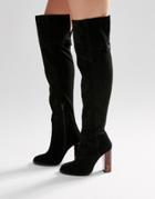 Asos Keira Suede Over The Knee Boots - Black