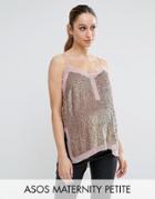 Asos Maternity Petite Sequin Cami Top With Sheer Insert - Copper