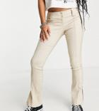 Topshop Petite Bengaline Double Button Pinstripe Print Low Rise Flare Pants In Sand-brown