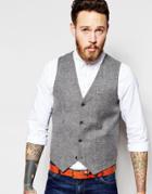 Asos Slim Vest In Tweed - Gray