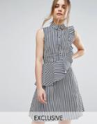 Closet Stripe Shirt Dress With Frill - Multi
