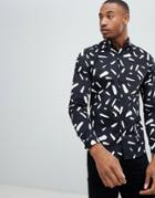 Asos Design Skinny Shirt In Black & White Smudge Print - Black