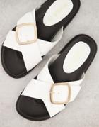 Truffle Collection Buckle Flat Sandals In White