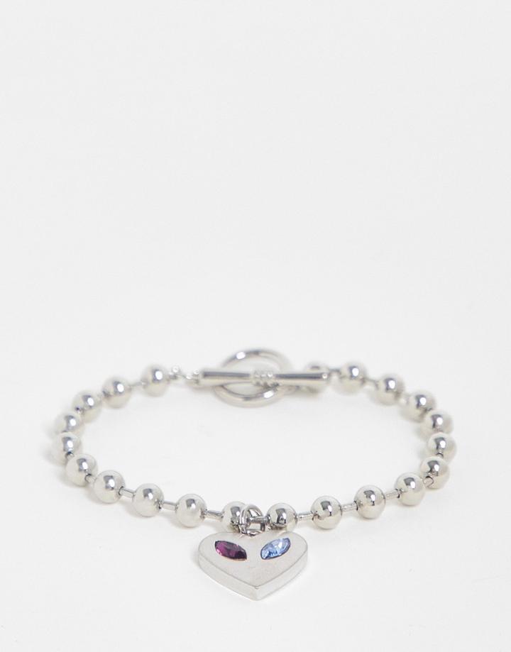 Asos Design Chunky Ball Chain Bracelet With Alien Pendant In Silver Tone