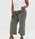 Asos Design Curve Premium Wide Leg Jeans In Washed Khaki-green