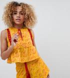Glamorous Petite Folk Top With Peplum Hem And Tassle Ties In Patchwork Print Two-piece-yellow