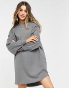 Asos Design Oversized Sweatshirt Smock Back Dress In Charcoal Gray-grey