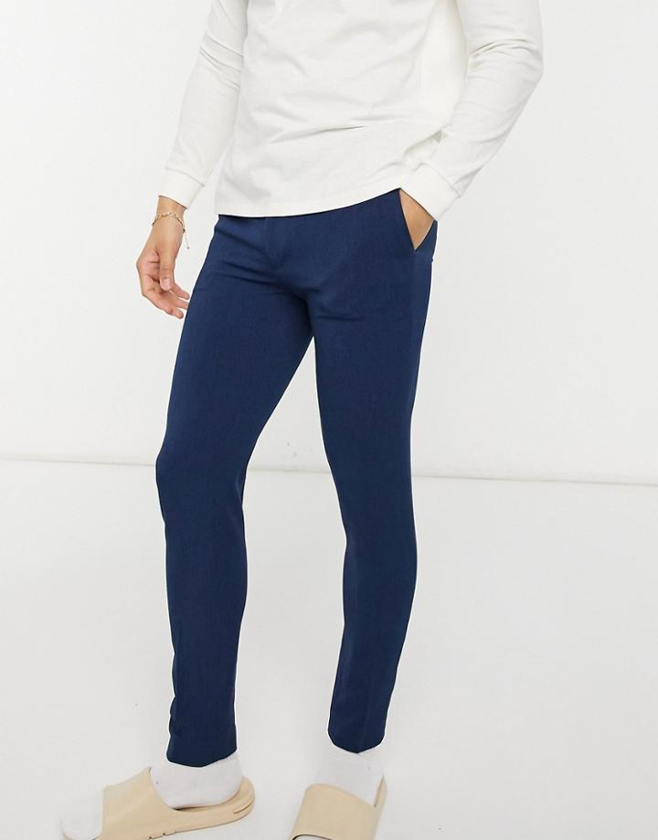 Asos Design Smart Super Skinny Oxford Pants In Navy