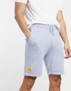 Asos Design Knitted Set Shorts Embroidered Sun In Pale Blue-blues