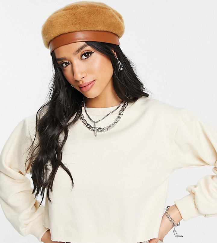 Topshop Petite Cropped Sweatshirt In Stone-neutral
