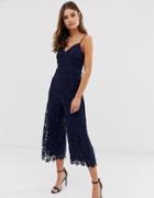 Liquorish Cami Lace Jumpsuit-navy