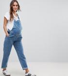 Asos Maternity Denim Overall In Midwash Blue - Blue