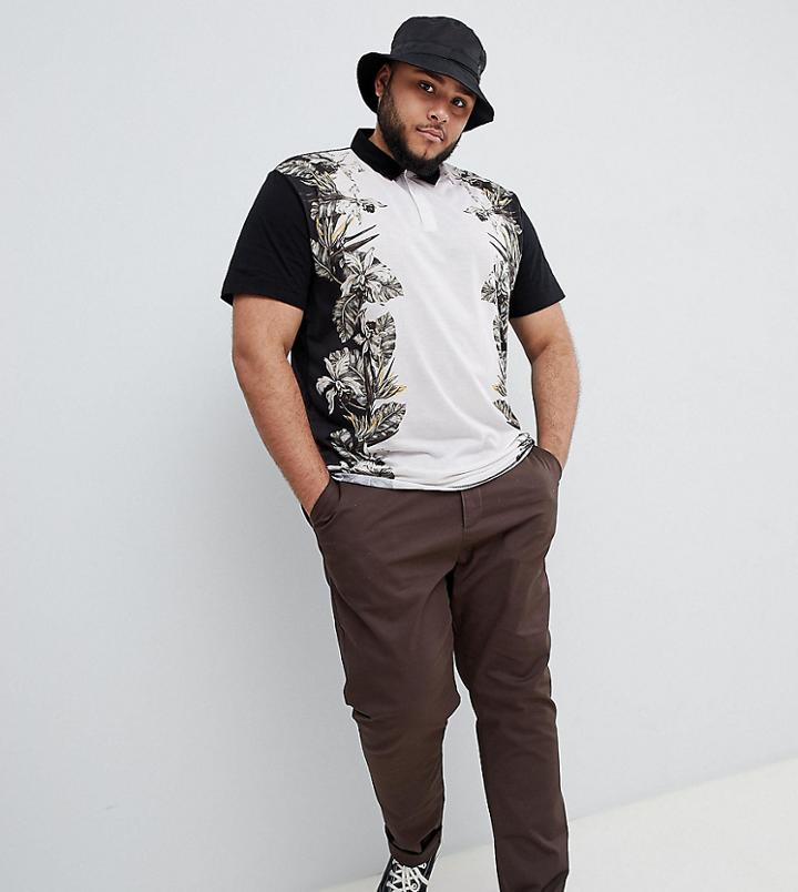 Asos Design Plus Relaxed Polo With Floral Print - White