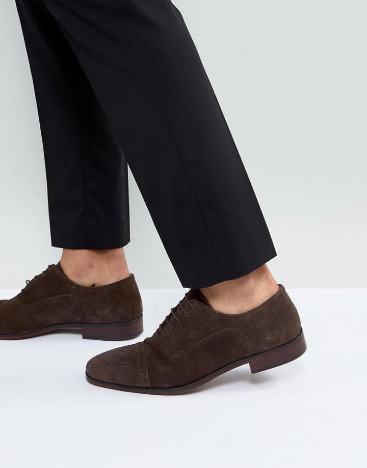 Asos Brogue Shoes In Brown Suede With Natural Sole - Brown