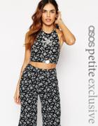 Asos Petite Co-ord Top With Halter Neck In Ditsy Floral With Floral Inserts - Multi