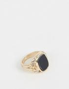 Chained & Able Black Stone Signet Ring In Gold - Gold