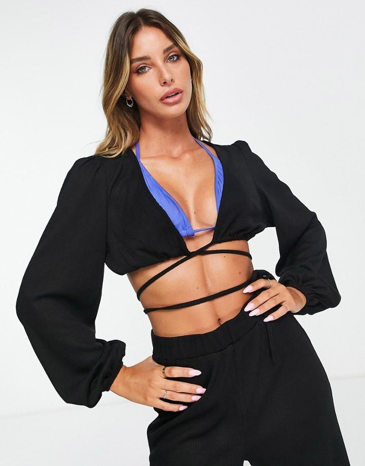 The Frolic Remi Beach Wrap Top In Black - Part Of A Set