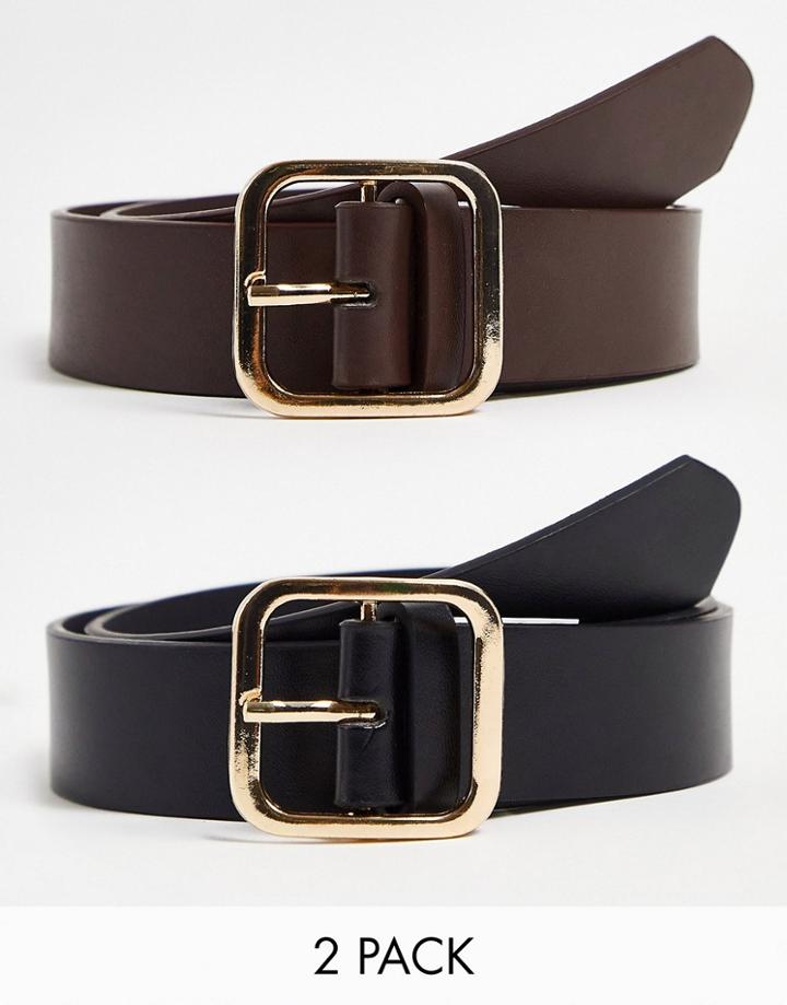 Svnx 2 Pack Square Buckle Belt In Black And Brown