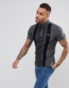 Fred Perry Slim Fit Stripe Front Pique Polo Shirt In Gray - Gray