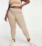 South Beach Plus High Waisted Fleece Back Leggings In Stone-neutral