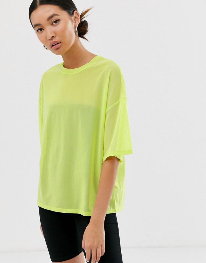 Monki Oversized Mesh Short Sleeve Top In Bright Green