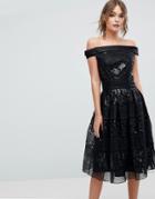 Chi Chi London Strapless Embellished Midi Skater Dress - Black