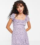 Miss Selfridge Petite Print Ruffle Chiffon Mini Dress In Lilac Floral-purple
