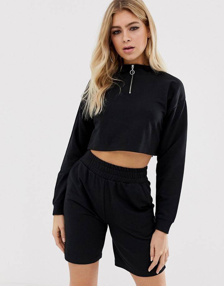 Asos Design Lounge Zip Sweat & Short Set - Black