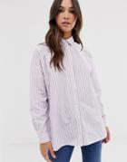 Asos Design Long Sleeve Boyfriend Shirt In Lilac Stripe-multi